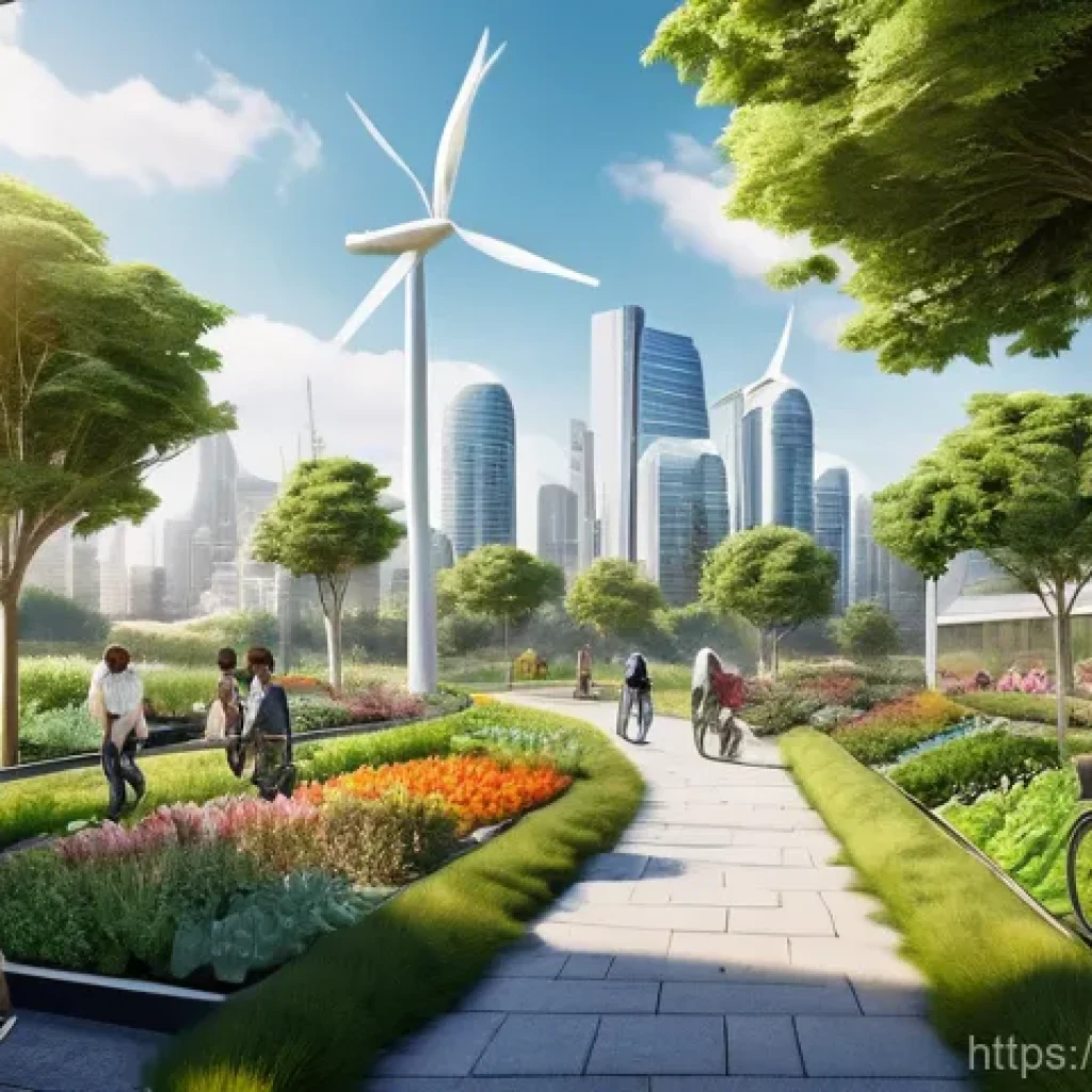 탄소예산 정책의 평가 및 개선 방안 - **Prompt:** "A vibrant, optimistic illustration of a city seamlessly integrated with nature, symboli...