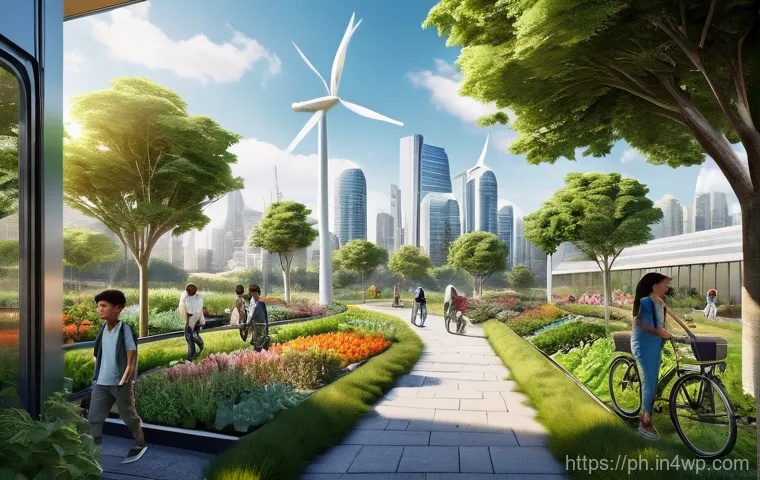 탄소예산 정책의 평가 및 개선 방안 - **Prompt:** "A vibrant, optimistic illustration of a city seamlessly integrated with nature, symboli...