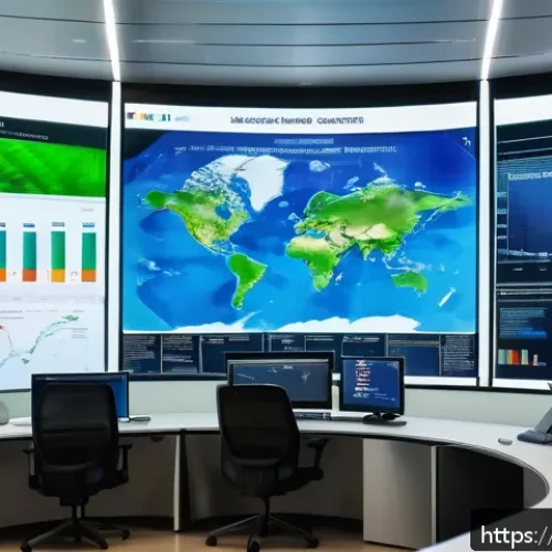 Home 17 탄소예산과 기후 변화 정책의 의사결정 과정 - A detailed infographic-style image showing a futuristic climate data analysis center with large tran...