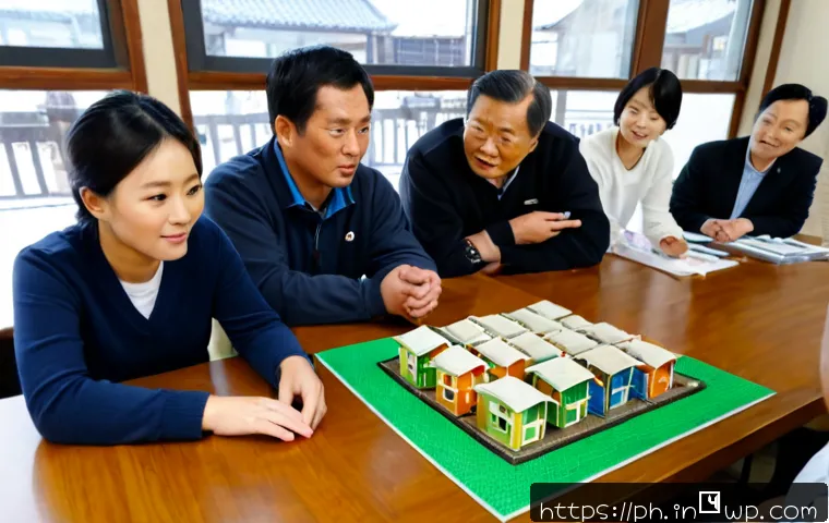 Home 17 탄소예산의 사회적 영향 및 평가 - Photorealistic wide-angle community town hall discussing a household carbon budget, a diverse group ...